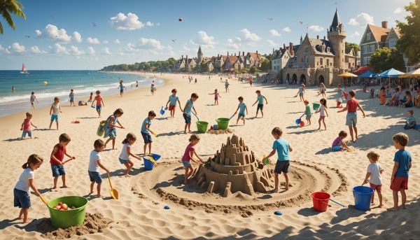 Châteaux de sable et grands jeux sur la plage surveillée